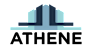 A logo with a blue and yellow design.