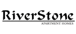 A black and white logo for RiverStone Apartment Homes.
