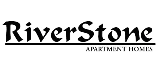 A black and white logo for RiverStone Apartment Homes.