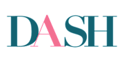 The image shows the word "DASH" in large, bold letters with a gradient color scheme transitioning from teal to pink.
