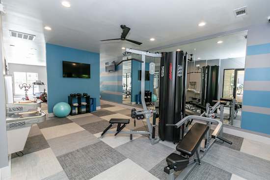 the gym at the flats at big tex apartments