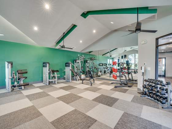 A gym with a green wall and a checkered floor at 2803 Riverside, Grand Prairie, Texas