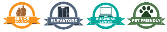 a group of three logos for a business center and a laptop
