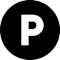 A large white letter P on a black background.