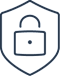 A simple line drawing of a padlock inside a shield.