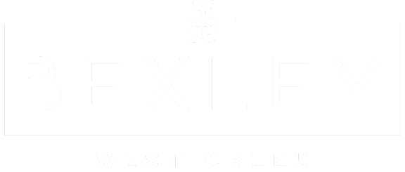 A black and white logo with the word Bexley and the words West Creek.