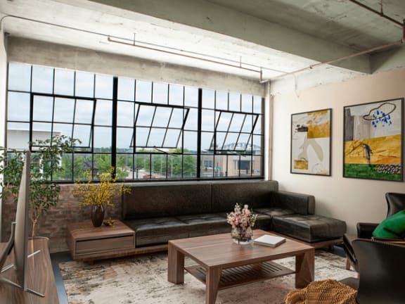a living room with a couch and a coffee table