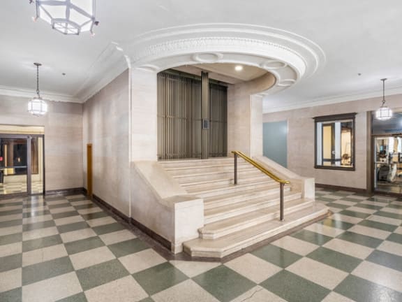 the lobby of a building