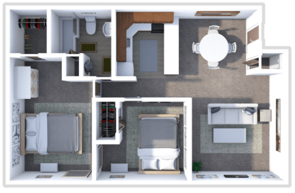 a 3d rendering of a bedroom floor plan with a toilet and a bathroom