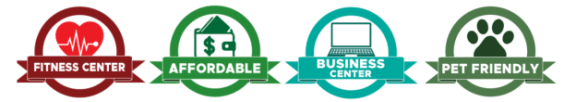 a set of three logos for the business center, affordable business center and pet friendly business center