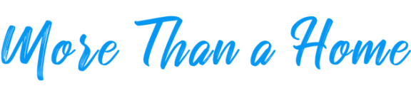 a logo with the words more than a home in yellow on a white background