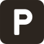 a white letter p on a black background