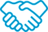 A blue handshake graphic on a black background.