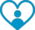 A blue heart with a person inside it.