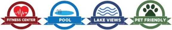 a group of logos that include pool, lake views and pet friendly