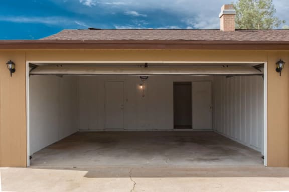 the garage of a home with its door open