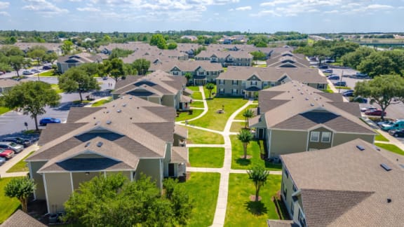 an aerial view of a neighborhood of suburban homes