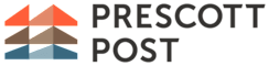 The image shows a logo with the words "PRESCOTT POST" and a graphic of a post with a flag on top.