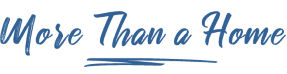 a logo with the words more than a home in yellow on a white background