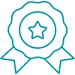 A blue line drawing of a badge with a star in the center.