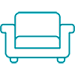 A blue line drawing of a sofa.