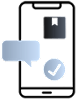 A black square is behind three shapes in shades of blue.