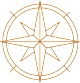 A compass rose with a green background and brown lines.