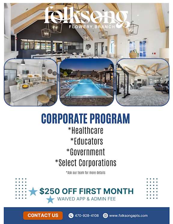 An advertisement for a corporate program offering a $250 discount for the first month.
