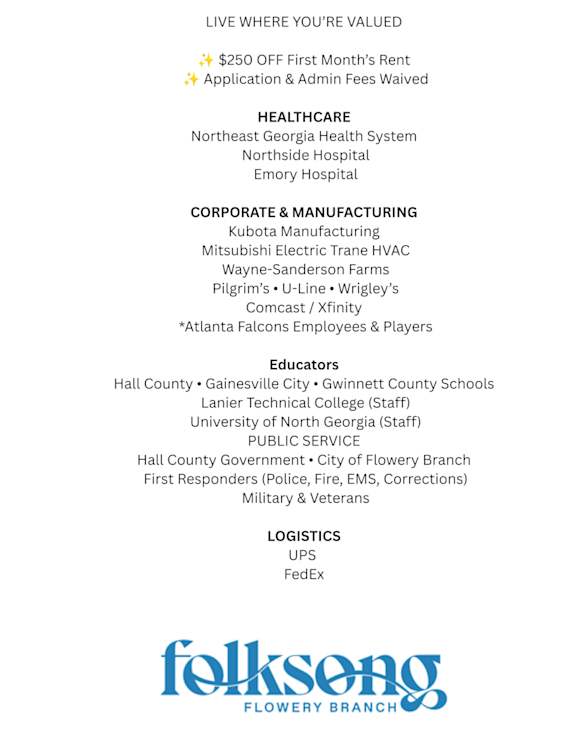 A flyer for Folksong Flowery Branch with a blue background and white text.