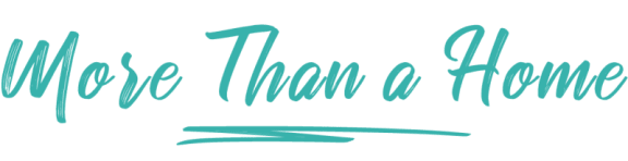 a logo with the words more than a home in yellow on a white background