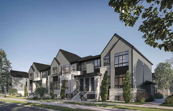 a rendering of a row of houses on a street