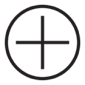 A black and white image of a plus sign inside a circle.