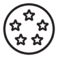 A black and white image of a circle with five stars inside.
