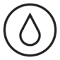 A black and white image of a water droplet inside a circle.