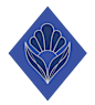 A blue square with a white outline of a flower in the center.
