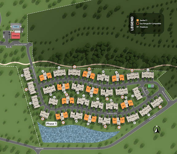 a site map of a campus with buildings and a parking lot
