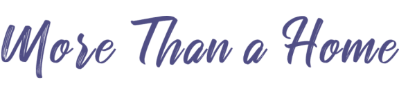 a logo with the words more than a home in yellow on a white background
