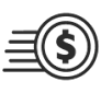A black and white image of a coin with a dollar sign on it.