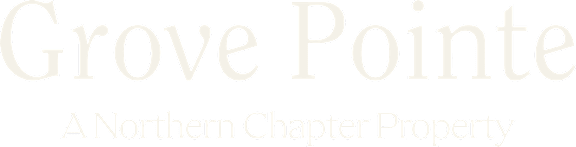 The image displays the text "Grove Pointe" in large white letters on a black background, followed by the phrase "A Northern Chapter Property" in smaller white letters.
