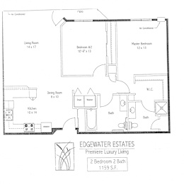 A floor plan for the Edenwater Estates shows a 2 bedroom, 2 bathroom apartment.
