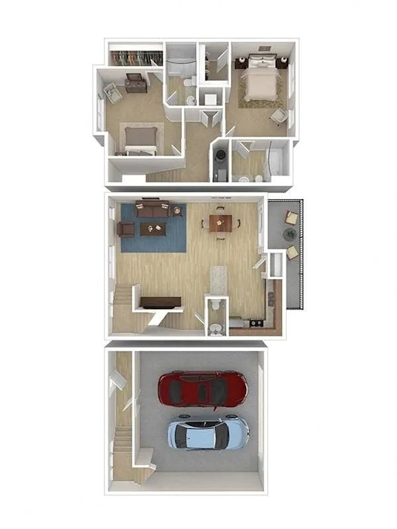 A diagram shows a car in a garage, a kitchen, and a living room.