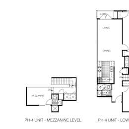 A floor plan of a Mezzanine Level and Lower Level of a building.