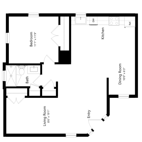 a floor plan of a house with a bedroom and a living room