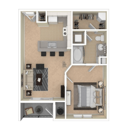 Starting from 668 Square-Feet 1 Bedroom A 1 Bath Floor Plan at The Mark at Dulles Station, Herndon, VA, 20171