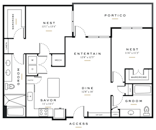 a floor plan of a house with bedrooms and a living room