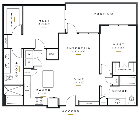 a floor plan of a house with bedrooms and a living room