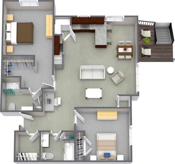 3D floorplan 2BD2BA Unit F