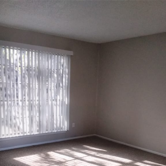 a window in a room with the blinds open and the light coming in through