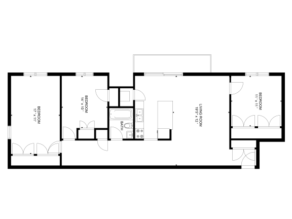 3 Bedroom/1 Bath Floor Plan