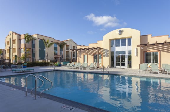 Sleek Outdoor Swimming Pool at Hancock Terrace Apartments, Santa Maria, 93454
